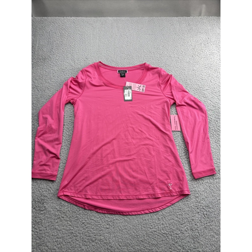 Golftini Golf Top Women Large Hot Pink Solid Long Sleeve Scoop Neck UPF 30
